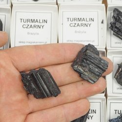 CZARNY TURMALIN - MINERAŁ W PUDEŁKU Z OPISEM - 20-38 mm - BRAZYLIA