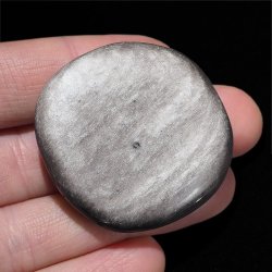 OBSYDIAN SREBRNY - PŁASKI OTOCZAK - 40 mm