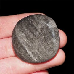 OBSYDIAN SREBRNY - PŁASKI OTOCZAK - 44 mm