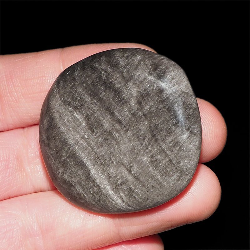 OBSYDIAN SREBRNY - PŁASKI OTOCZAK - 44 mm