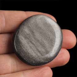 OBSYDIAN SREBRNY - PŁASKI OTOCZAK - 43 mm