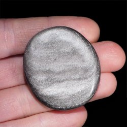 OBSYDIAN SREBRNY - PŁASKI OTOCZAK - 43 mm