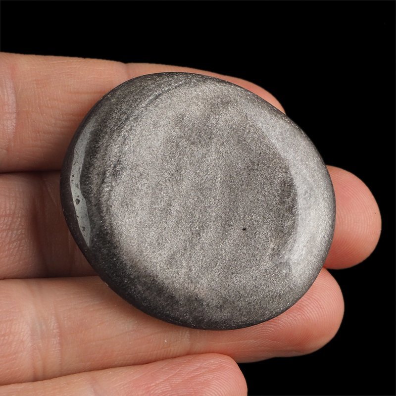 OBSYDIAN SREBRNY - PŁASKI OTOCZAK - 43 mm