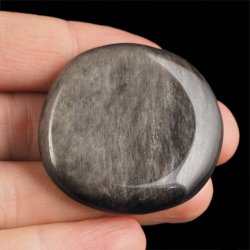 OBSYDIAN SREBRNY - PŁASKI OTOCZAK - 43 mm