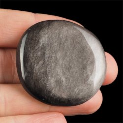 OBSYDIAN SREBRNY - PŁASKI OTOCZAK - 43 mm
