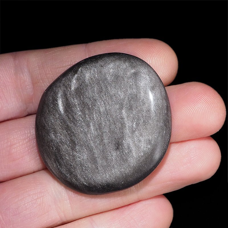 OBSYDIAN SREBRNY - PŁASKI OTOCZAK - 43 mm