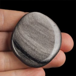 OBSYDIAN SREBRNY - PŁASKI OTOCZAK - 48 mm