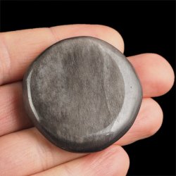 OBSYDIAN SREBRNY - PŁASKI OTOCZAK - 44 mm