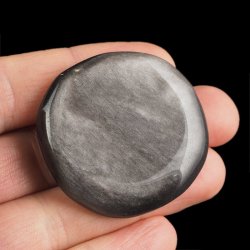 OBSYDIAN SREBRNY - PŁASKI OTOCZAK - 44 mm