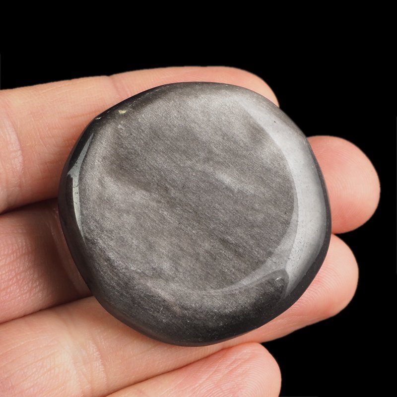 OBSYDIAN SREBRNY - PŁASKI OTOCZAK - 44 mm