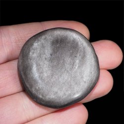 OBSYDIAN SREBRNY - PŁASKI OTOCZAK - 44 mm