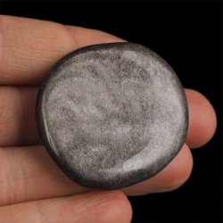OBSYDIAN SREBRNY - PŁASKI OTOCZAK - 43 mm