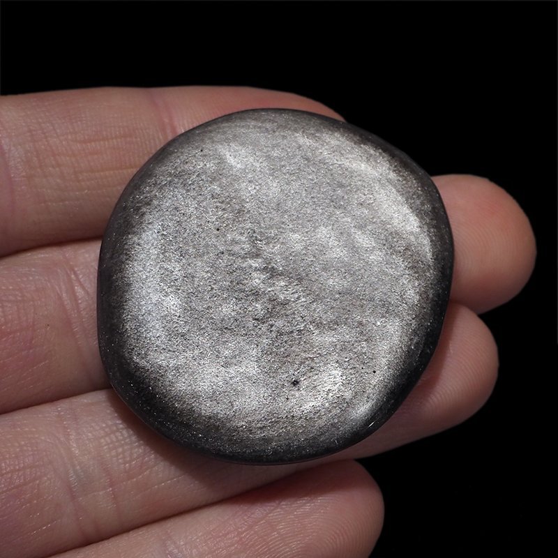 OBSYDIAN SREBRNY - PŁASKI OTOCZAK - 43 mm