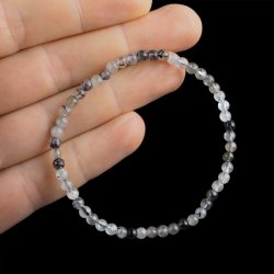 KRYSZTAŁ GÓRSKI Z TURMALINEM - BRANSOLETKA Z NATURALNYCH KAMIENI - KULKA 4mm