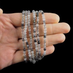 KRYSZTAŁ GÓRSKI Z TURMALINEM - BRANSOLETKA Z NATURALNYCH KAMIENI - KULKA 4mm