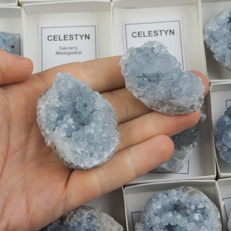 CELESTYN - MINERAŁ W PUDEŁKU Z OPISEM - 35-55 mm - MADAGASKAR