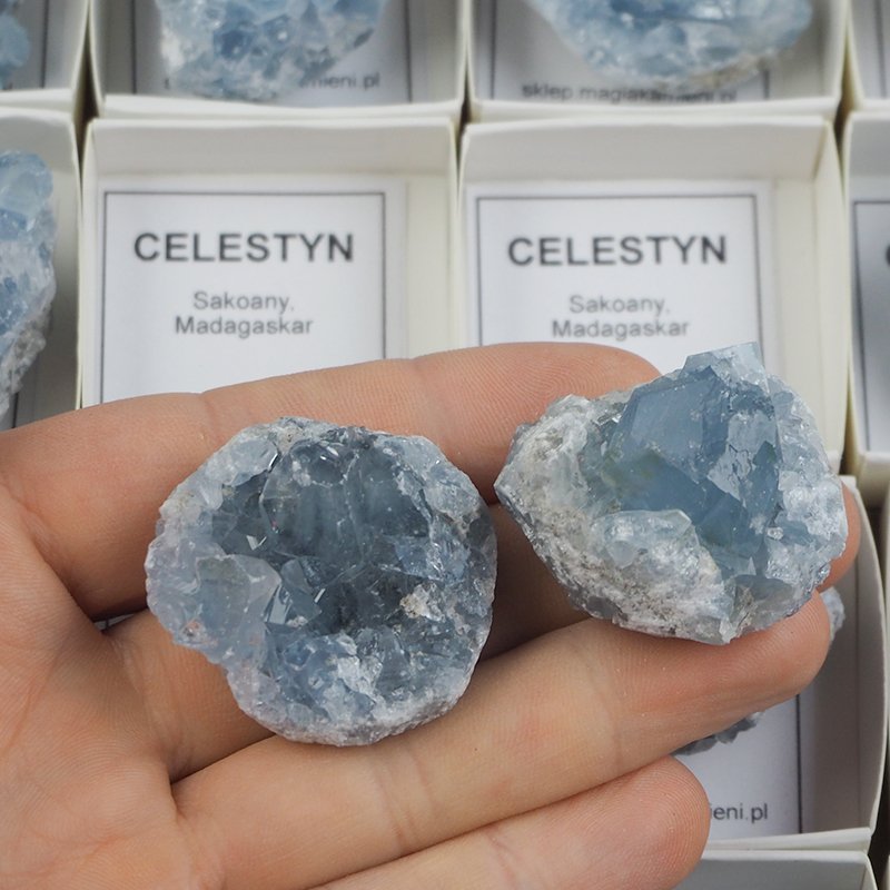 CELESTYN - MINERAŁ W PUDEŁKU Z OPISEM - 25-43 mm - MADAGASKAR