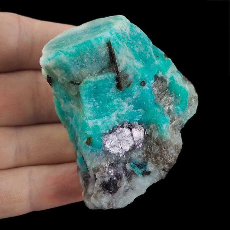 AMAZONIT, KWARC DYMNY, TURMALIN, LEPIDOLIT - BRYŁKA - 63 mm - MADAGASKAR