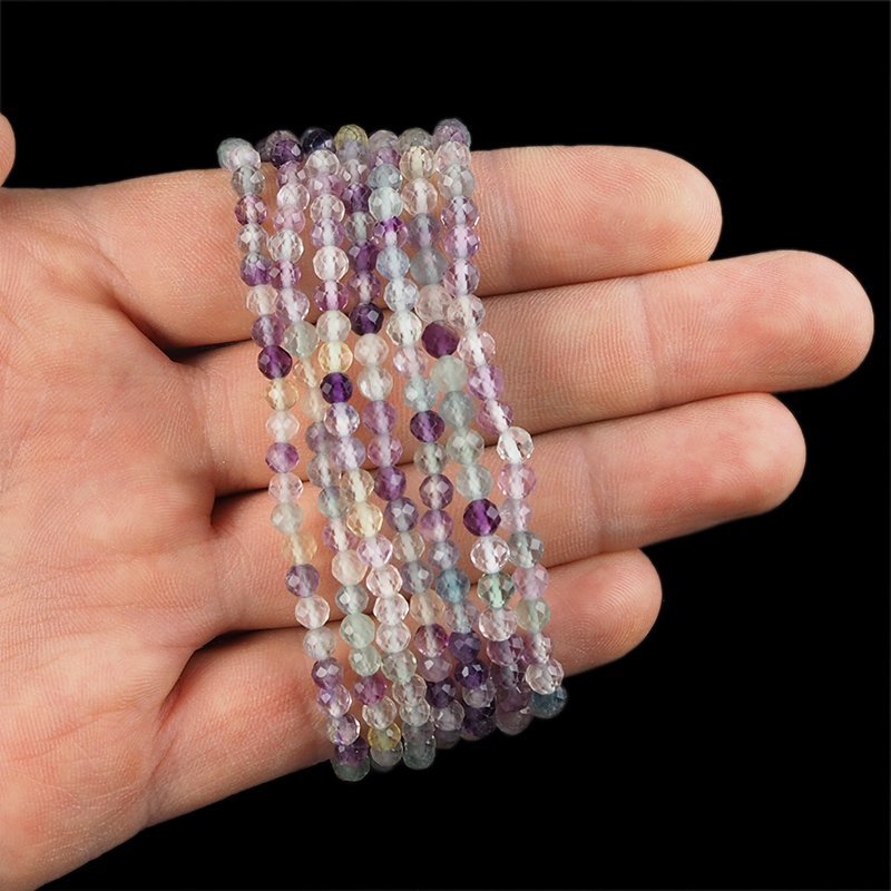 FLUORYT - BRANSOLETKA Z KAMIENI NATURALNYCH - KULKA FASET. 4mm
