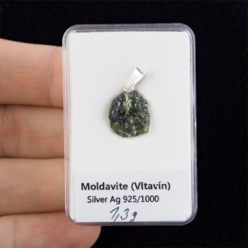 MOŁDAWIT - TEKTYT - WISIOREK Z NATURALNYM KAMIENIEM - 21 mm - CZECHY