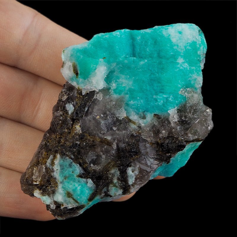 AMAZONIT, KWARC DYMNY, TURMALIN - BRYŁKA - 74 mm - MADAGASKAR