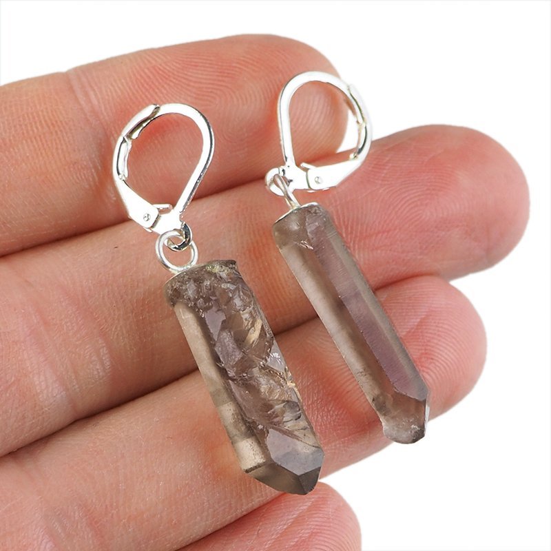 KWARC DYMNY - KOLCZYKI Z KAMIENIEM NATURALNYM - 43-44 mm