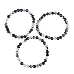 KRYSZTAŁ GÓRSKI Z TURMALINEM - BRANSOLETKA Z NATURALNYCH KAMIENI - KULKA 6mm