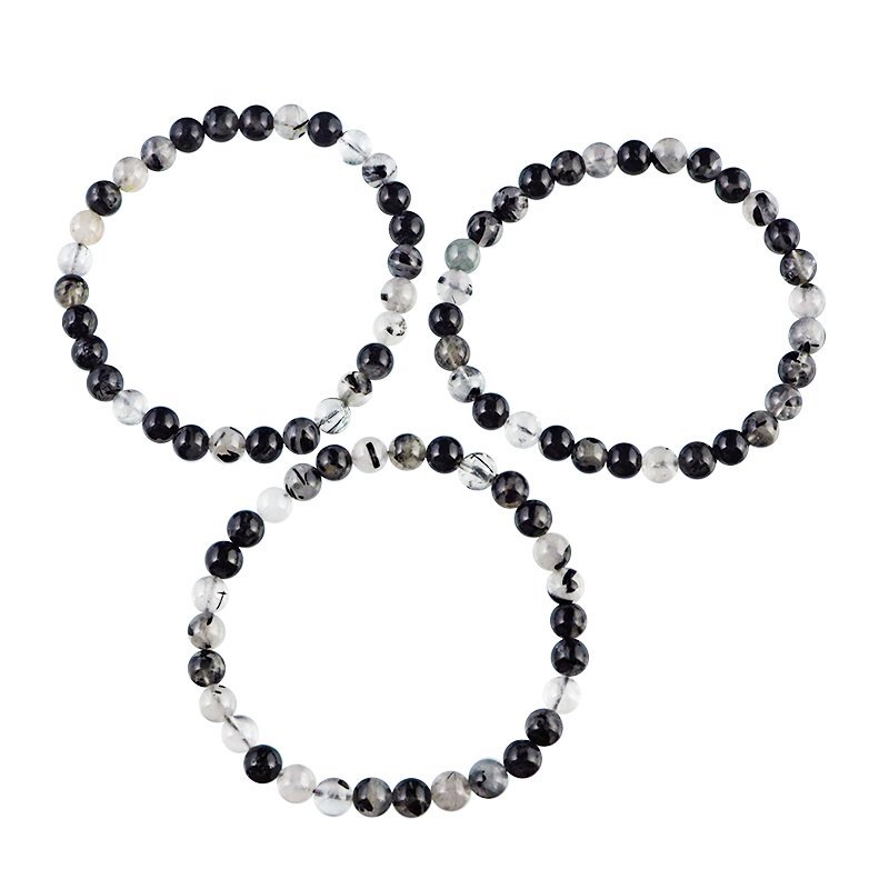 KRYSZTAŁ GÓRSKI Z TURMALINEM - BRANSOLETKA Z NATURALNYCH KAMIENI - KULKA 6mm