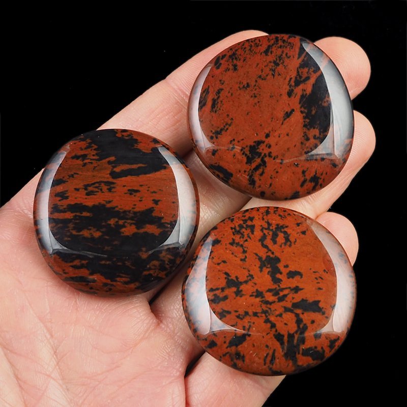 OBSYDIAN MAHONIOWY - PŁASKI OTOCZAK - 35-40 mm