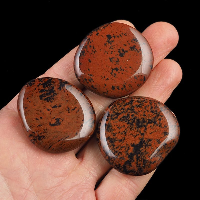 OBSYDIAN MAHONIOWY - PŁASKI OTOCZAK - 35-40 mm