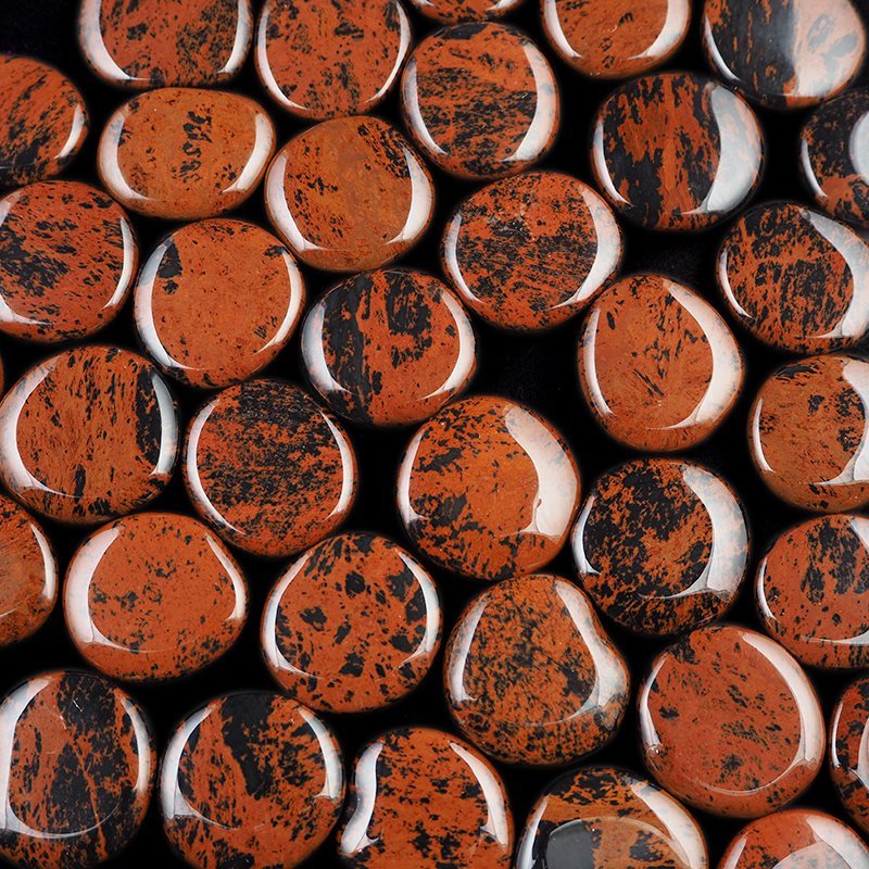 OBSYDIAN MAHONIOWY - PŁASKI OTOCZAK - 35-40 mm