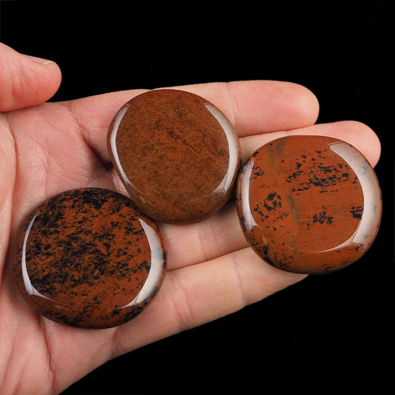 OBSYDIAN MAHONIOWY - PŁASKI OTOCZAK - 40-45 mm