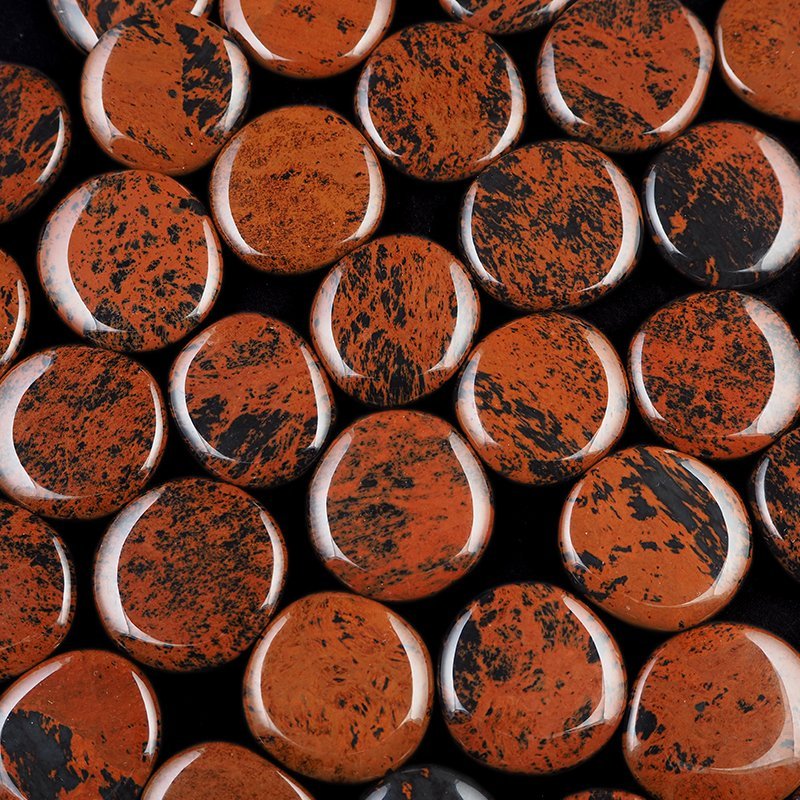 OBSYDIAN MAHONIOWY - PŁASKI OTOCZAK - 40-45 mm