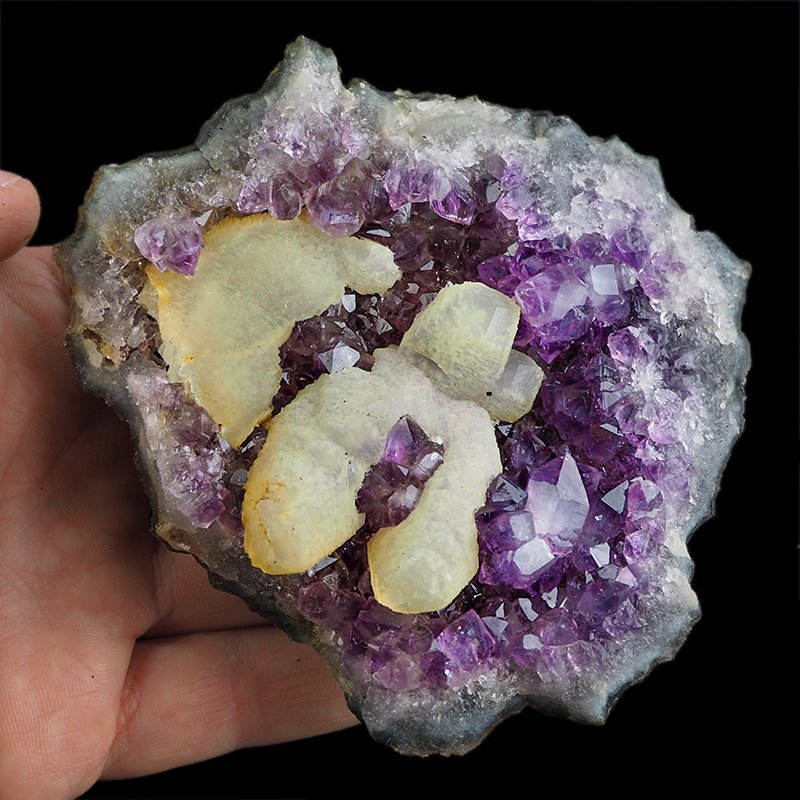 AMETYST, KALCYT - SZCZOTKA KRYSTALICZNA - 101 mm - URUGWAJ