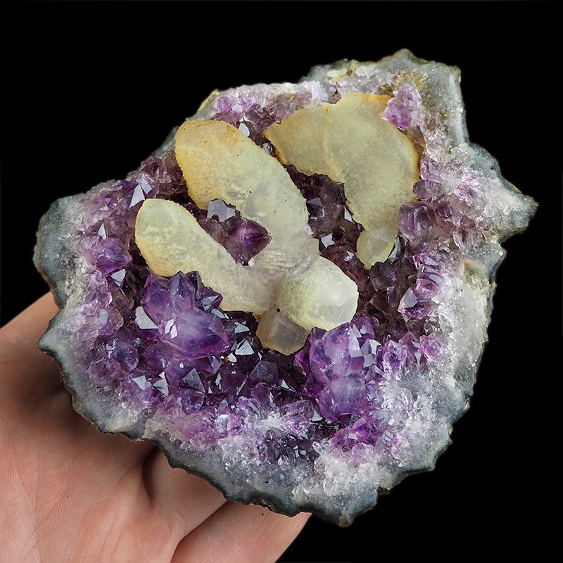 AMETYST, KALCYT - SZCZOTKA KRYSTALICZNA - 101 mm - URUGWAJ