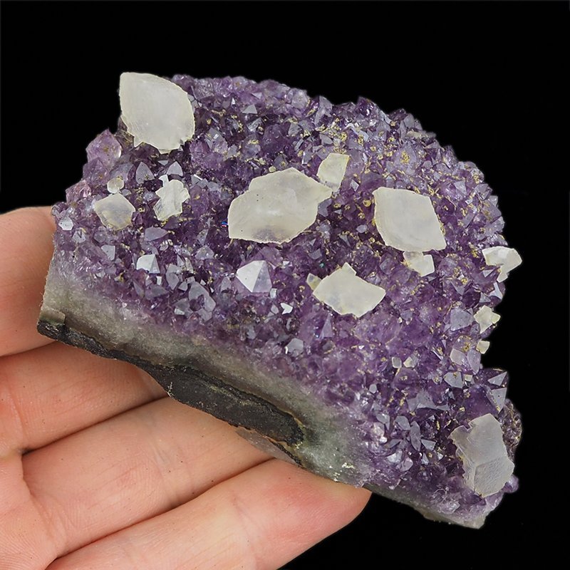 AMETYST, KALCYT - SZCZOTKA KRYSTALICZNA - 80 mm - URUGWAJ