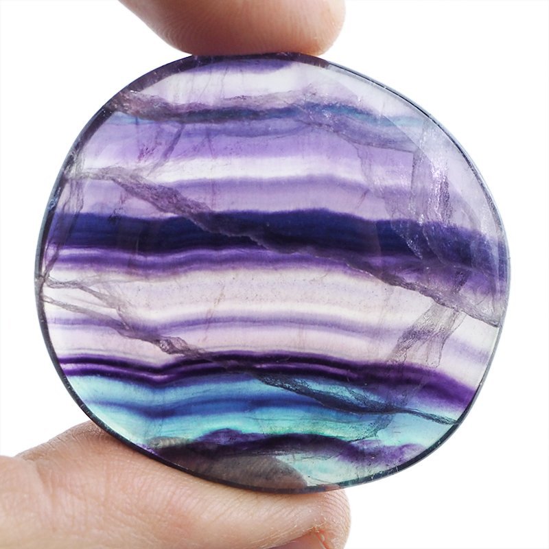 FLUORYT TĘCZOWY - PŁASKI OTOCZAK - 43 mm