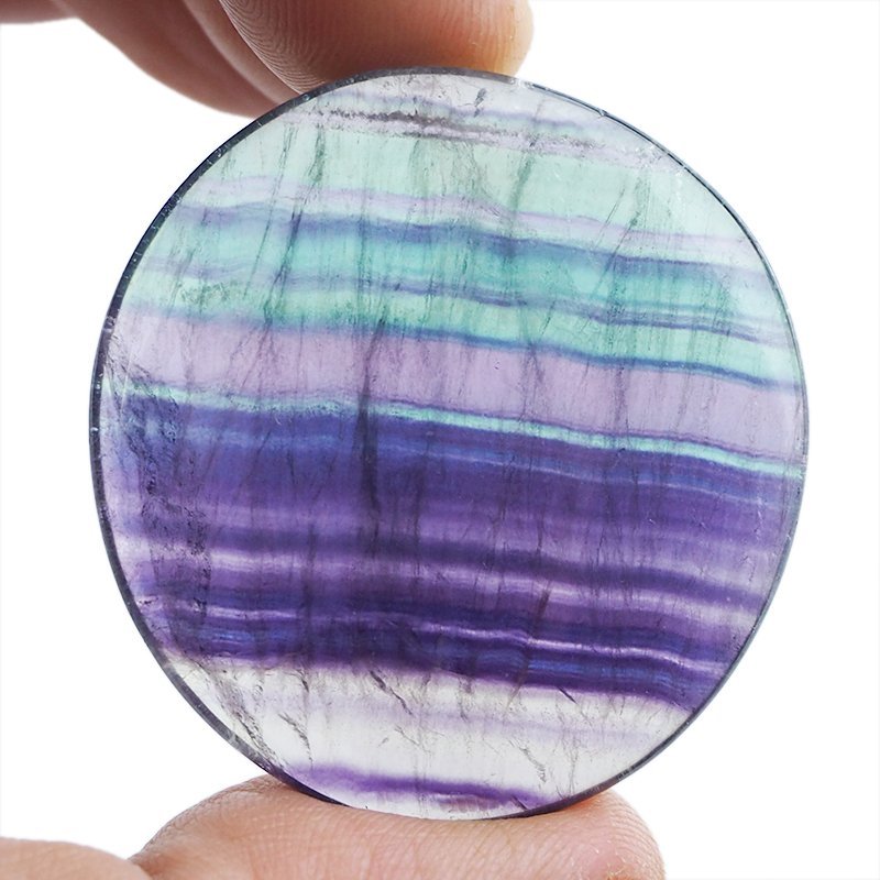 FLUORYT TĘCZOWY - PŁASKI OTOCZAK - 41 mm