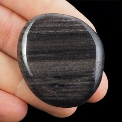 OBSYDIAN SREBRNY - PŁASKI OTOCZAK - 43 mm