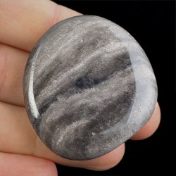 OBSYDIAN SREBRNY - PŁASKI OTOCZAK - 44 mm