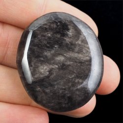 OBSYDIAN SREBRNY - PŁASKI OTOCZAK - 41 mm