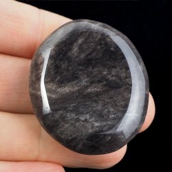 OBSYDIAN SREBRNY - PŁASKI OTOCZAK - 41 mm