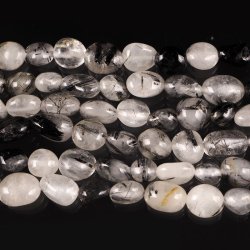 KRYSZTAŁ GÓRSKI Z TURMALINEM - SZNUR 40 cm - OTOCZAKI 6 - 10 mm - PEBBLE